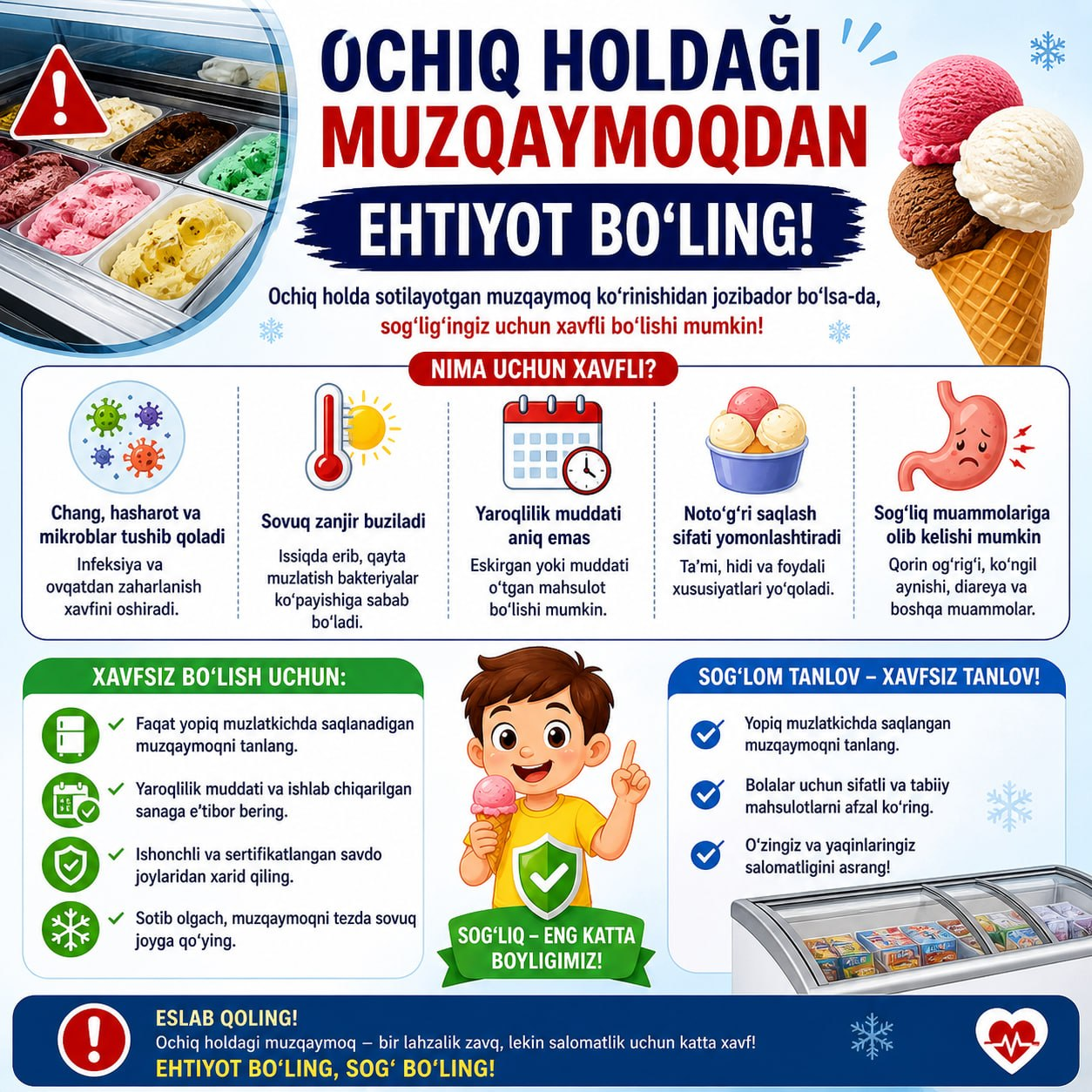 Ochiq holdagi muzqaymoqdan ehtiyot bo`ling.