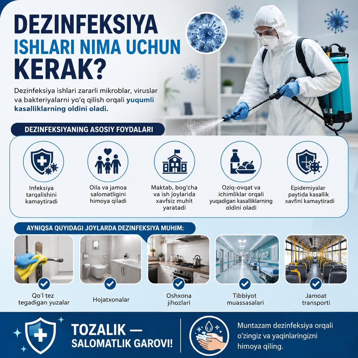 Dezinfeksiya — sog‘liqni saqlashning muhim qalqoni!